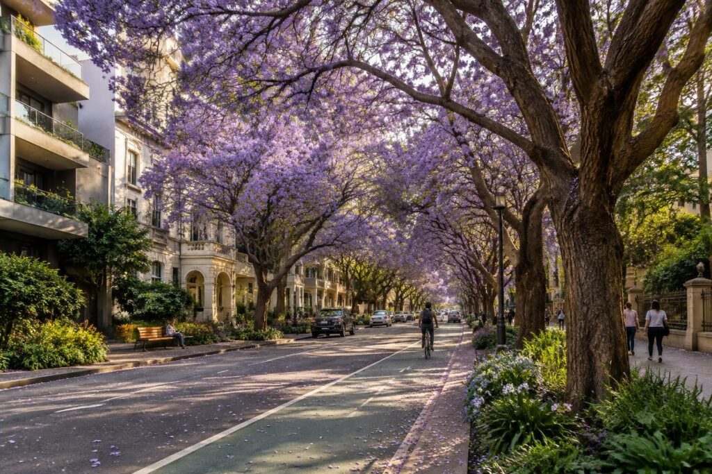 découvrez comment le jacaranda, avec sa floraison violette spectaculaire, embellit les villes et transforme les espaces urbains.